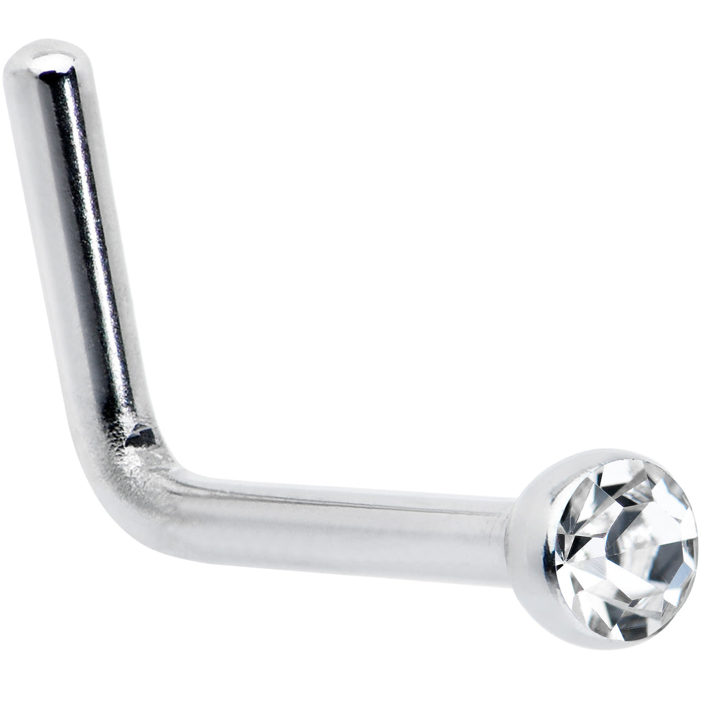 20G Stainless Steel Clear Gem Micro Nose Ring L-Shaped