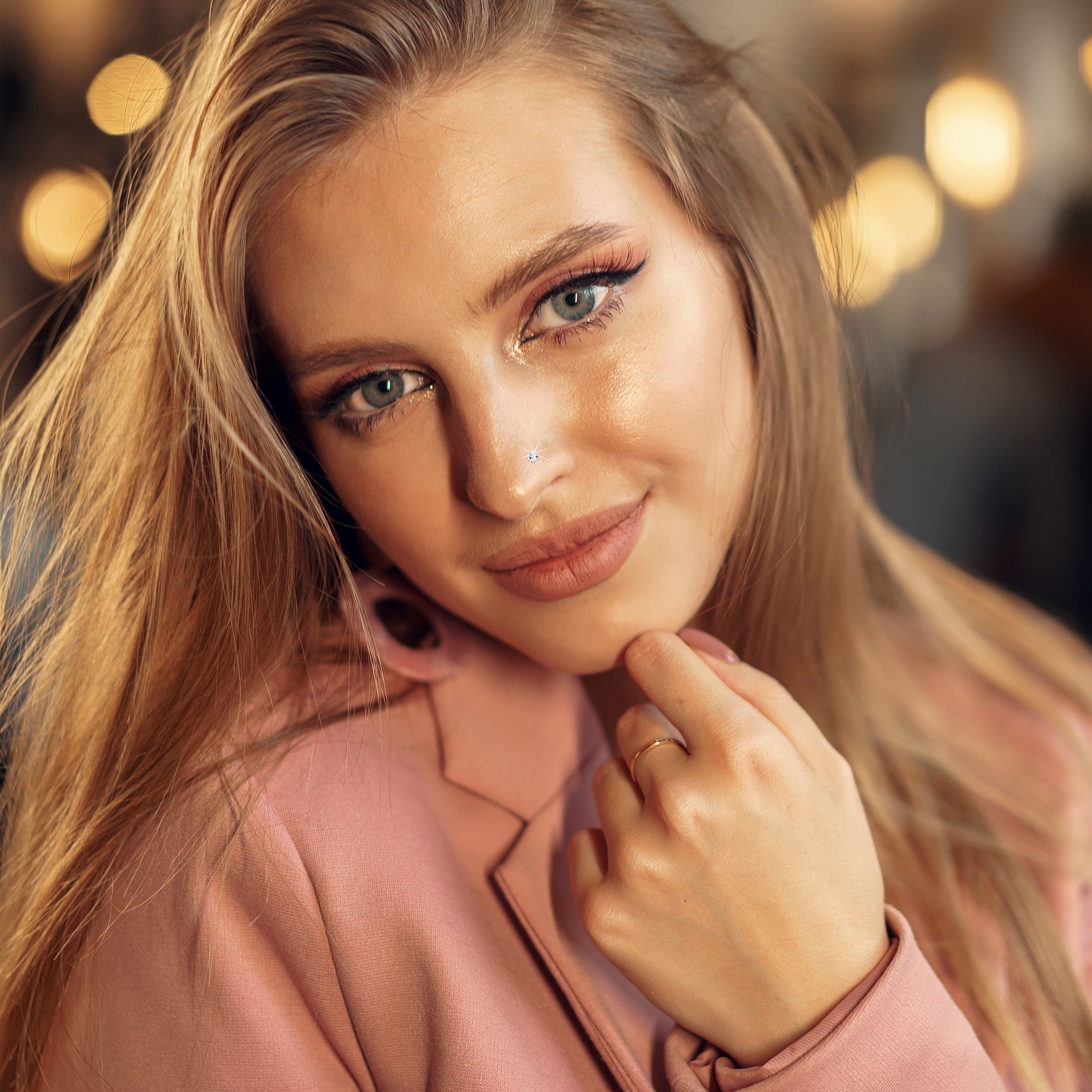 20G Stainless Steel Clear Gem Micro Nose Ring L-Shaped