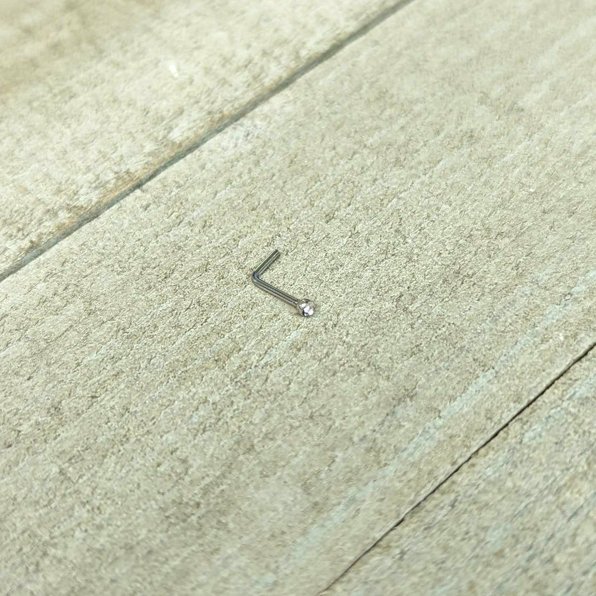 20G Stainless Steel Clear Gem Micro Nose Ring L-Shaped