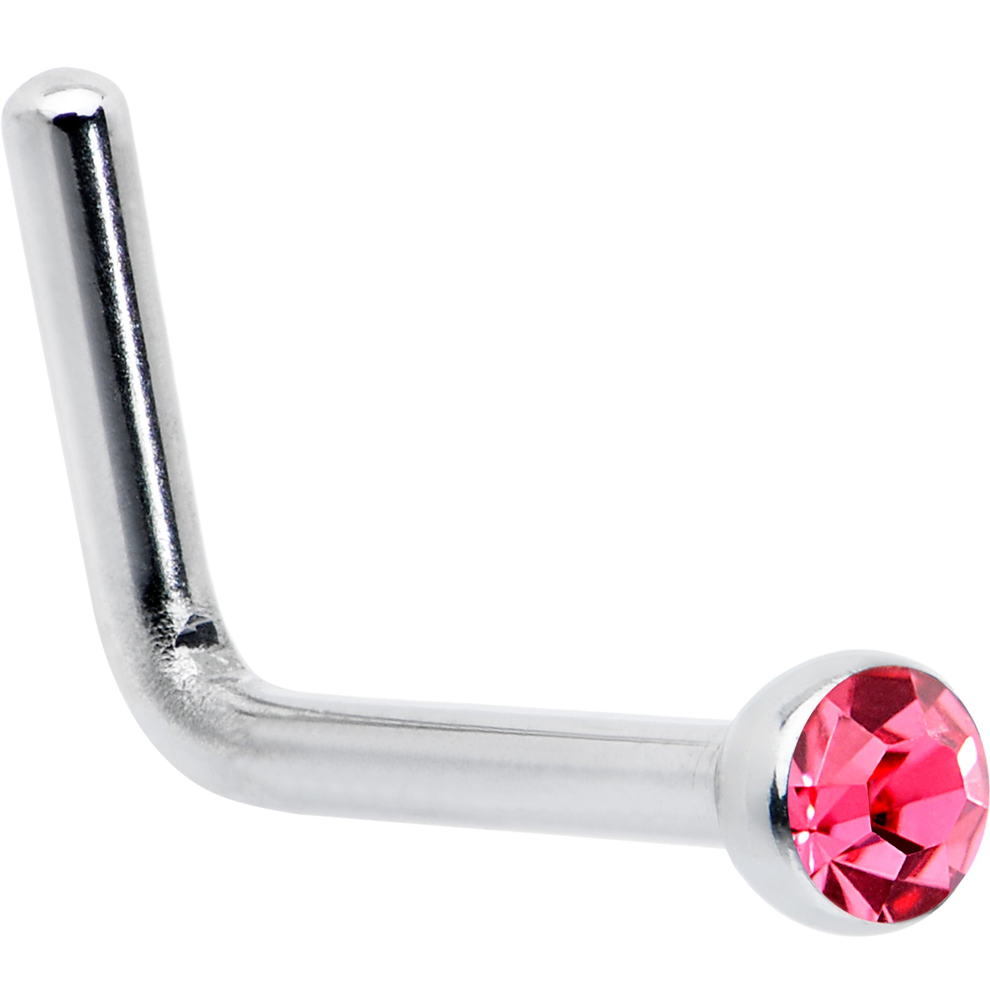 L Shaped Surgical Steel Nose Ring Stud You Choose the Gem Size and Color  20G