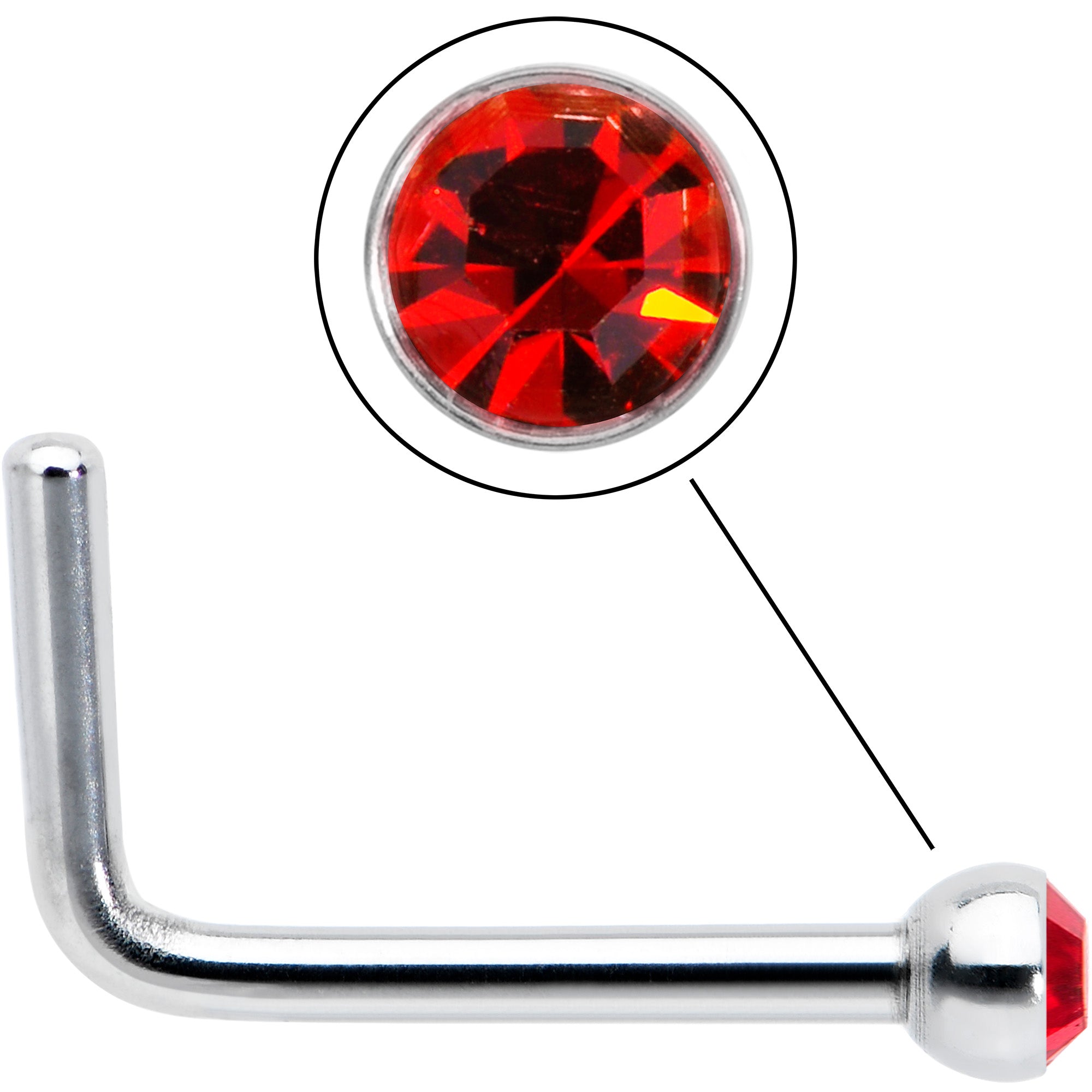 20 Gauge Stainless Steel Ruby Red Gem Micro Nose Ring L-Shaped