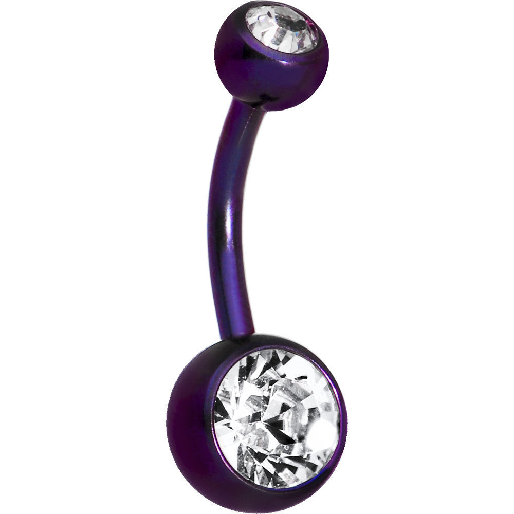 Grade 23 Titanium Purple Double Gem Curved Belly Ring