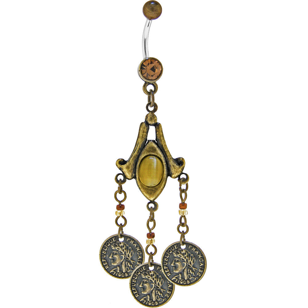 Antiqued Mazuma Coin Chandelier Belly Ring