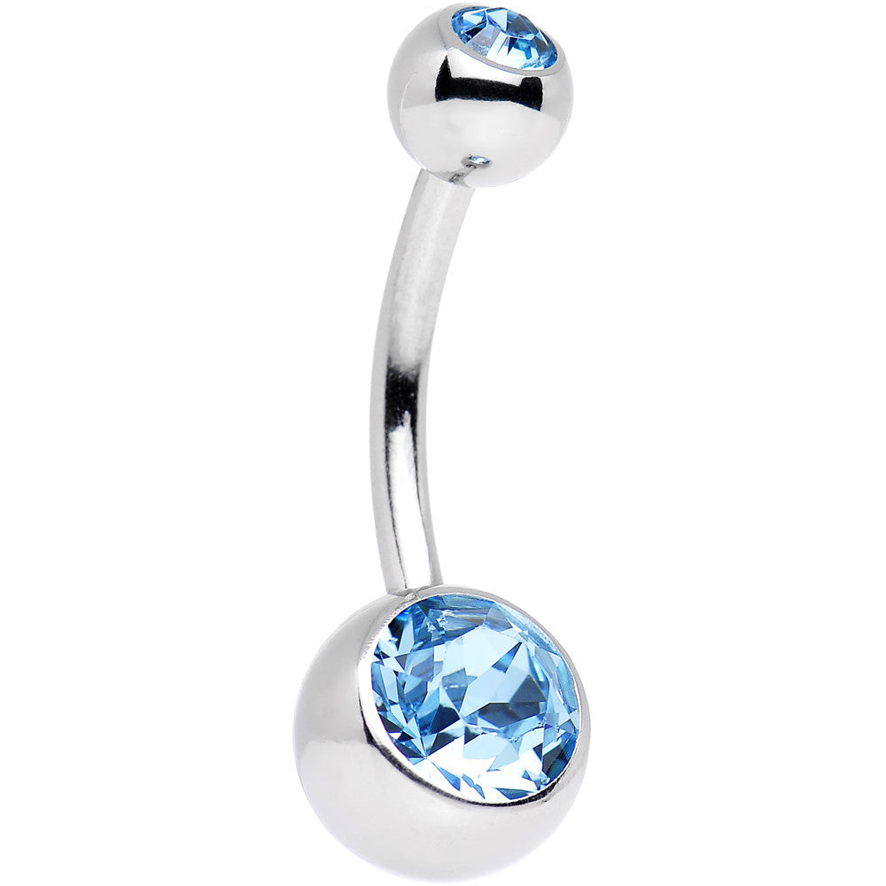 Aquamarine Double Gem Belly Ring Created with Crystals