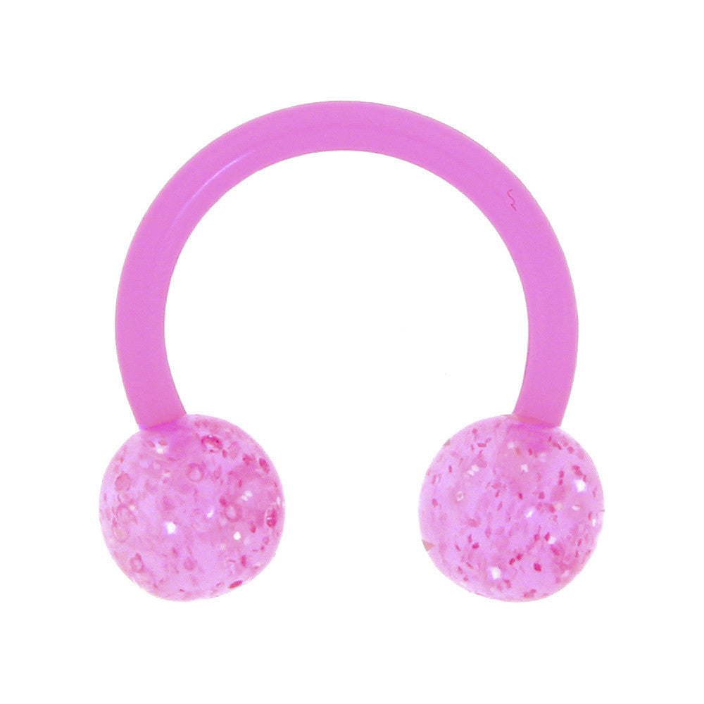14 Gauge 3/8 Bioplast Pink Glitter Ball Horseshoe Circular Barbell