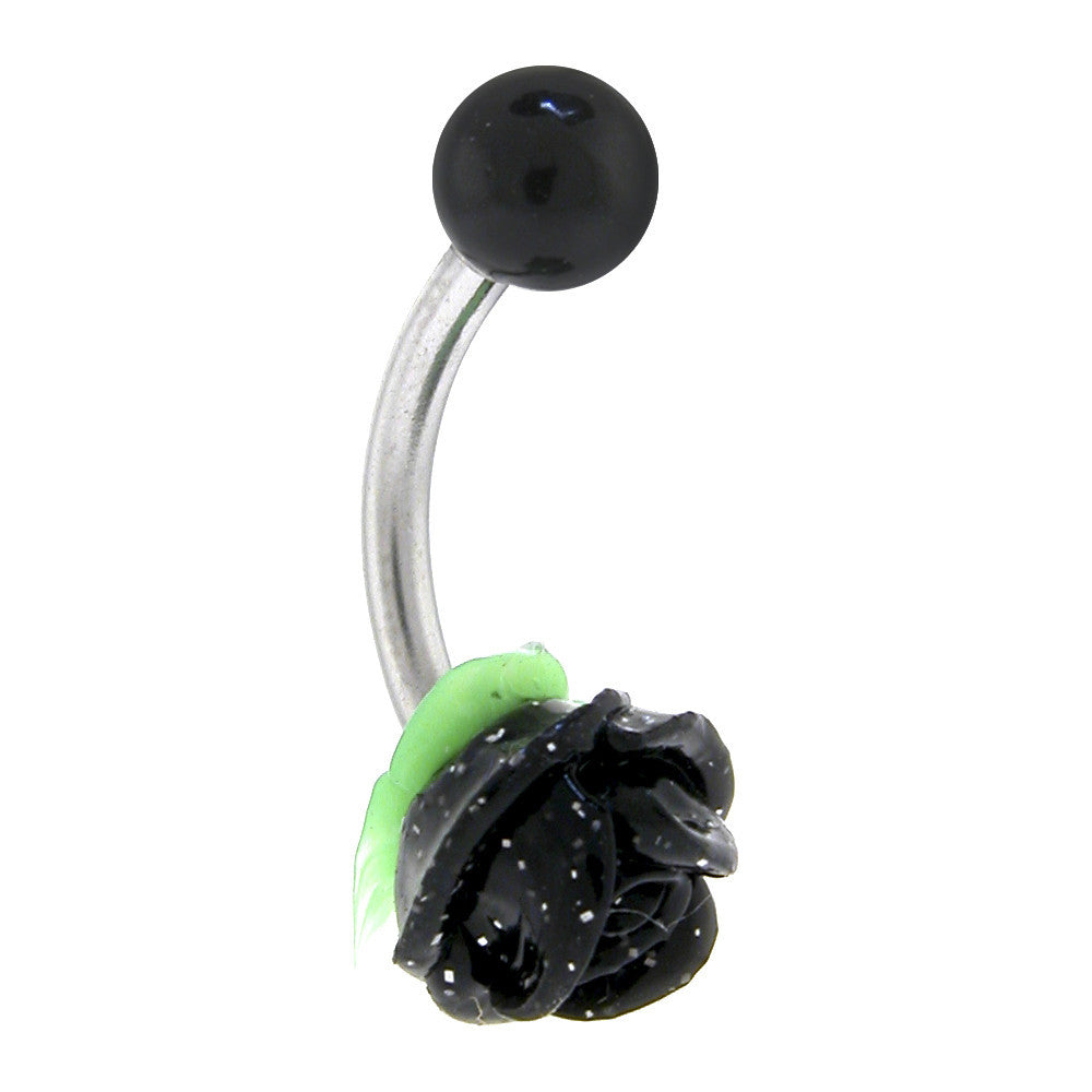 Black Silicone Rose Flower Belly Ring