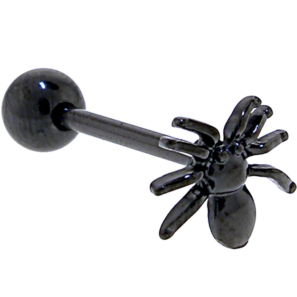 Black Titanium Anodized 3-D Spider Barbell Tongue Ring