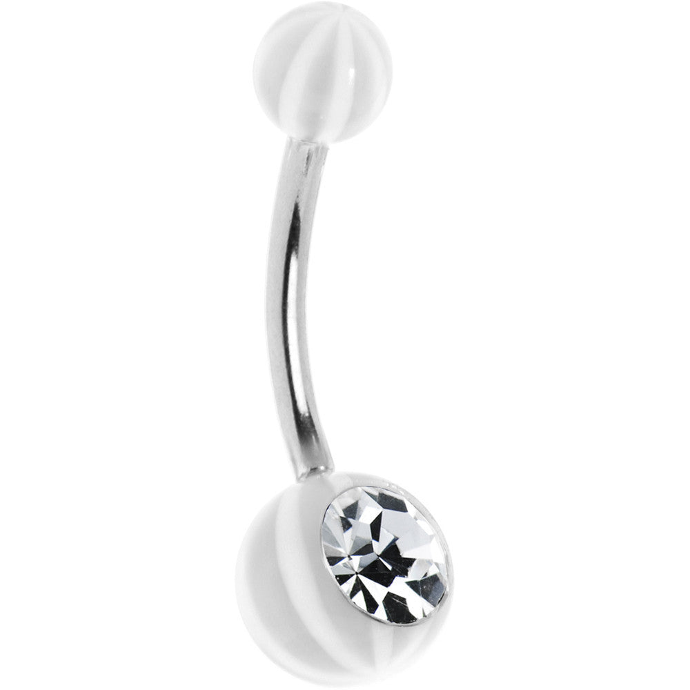 Clear Gem White Stripe Acrylic Artic Blast Beach Ball Belly Ring