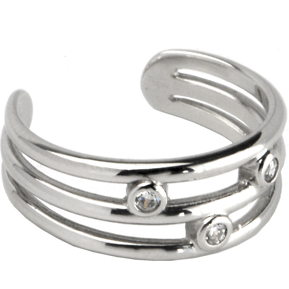 Sterling Silver 925 Cubic Zirconia Trio Band Toe Ring