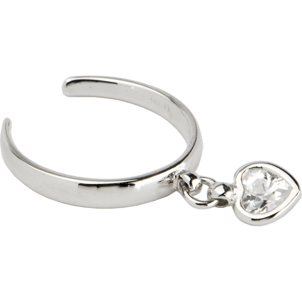 Sterling Silver 925 Cubic Zirconia Dangling Heart Toe Ring