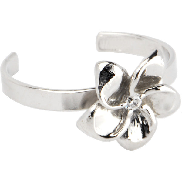 Sterling Silver 925 Cubic Zirconia Flower Bloom Toe Ring
