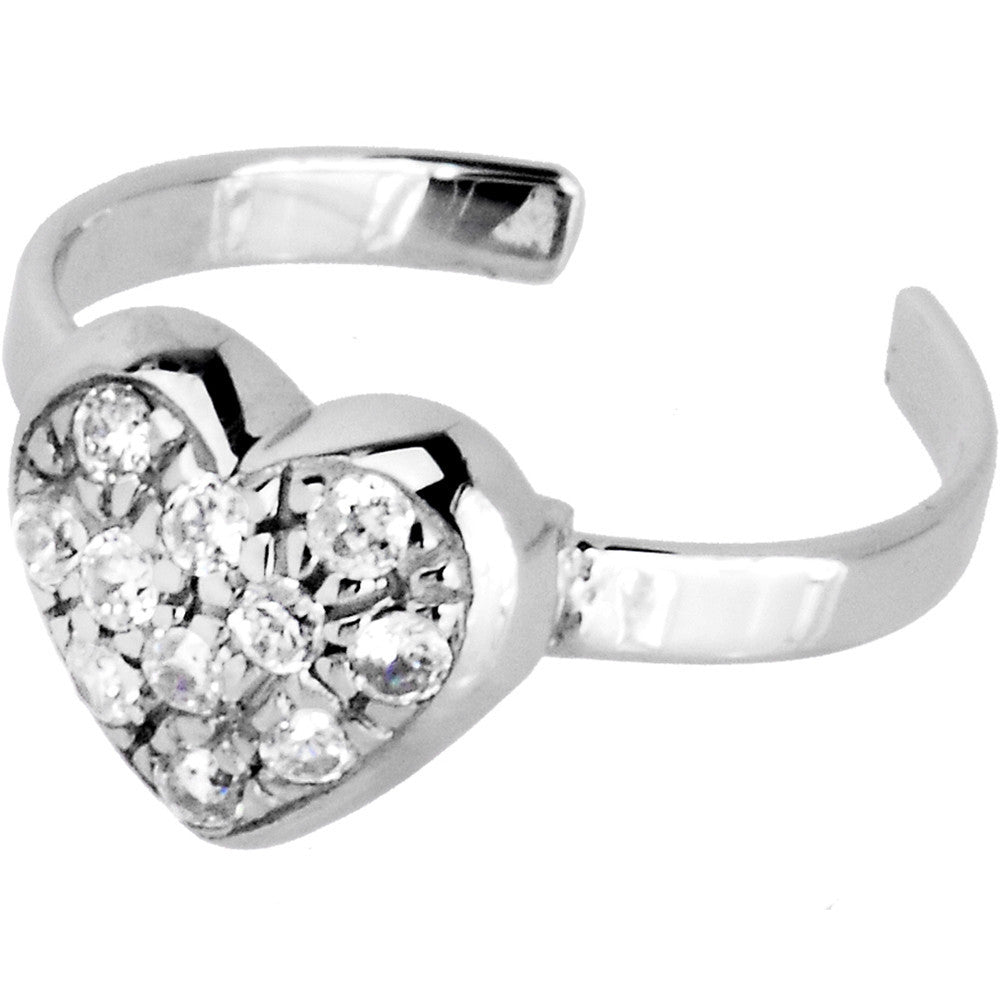 Sterling Silver 925 Cubic Zirconia Encrusted Heart Toe Ring