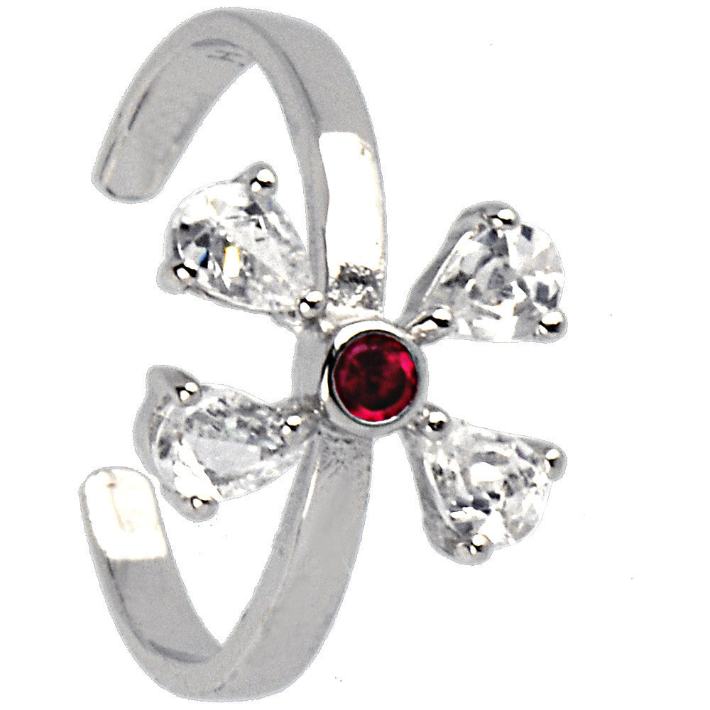 Sterling Silver 925 Cubic Zirconia Ruby Red Butterfly Toe Ring