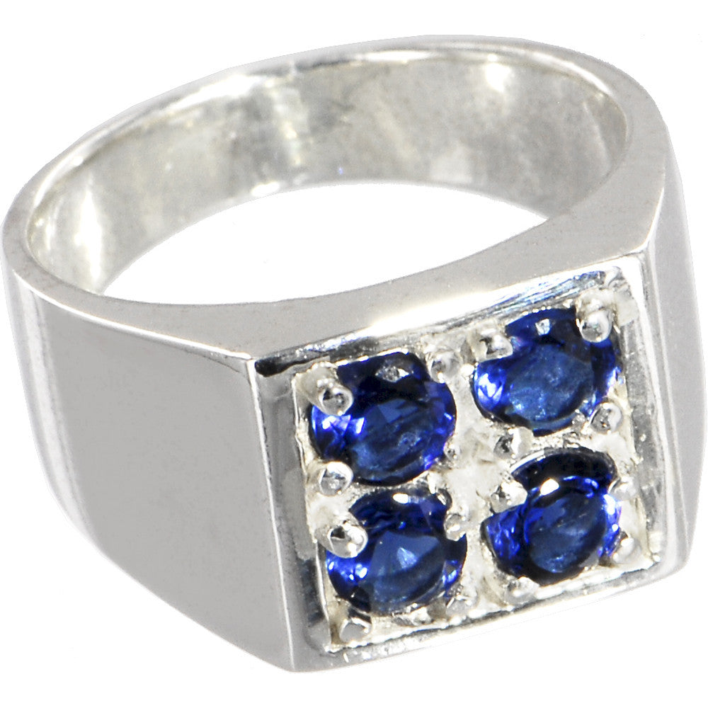 Sterling Silver 925 Blue CRYSTAL QUAD Contemporary Ring