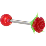 Red And White Silicone Rose Flower Barbell Tongue Ring