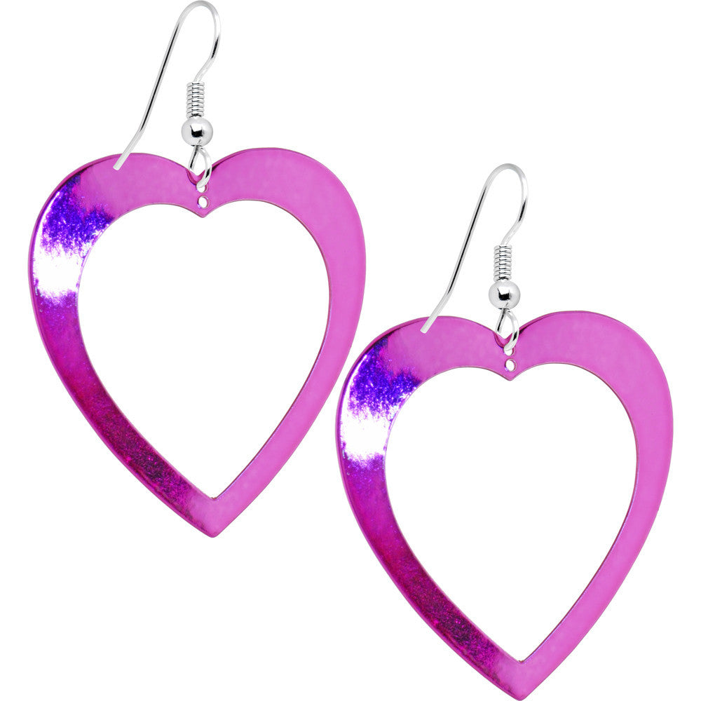 Pink Metallic HOLLOW HEART Earrings