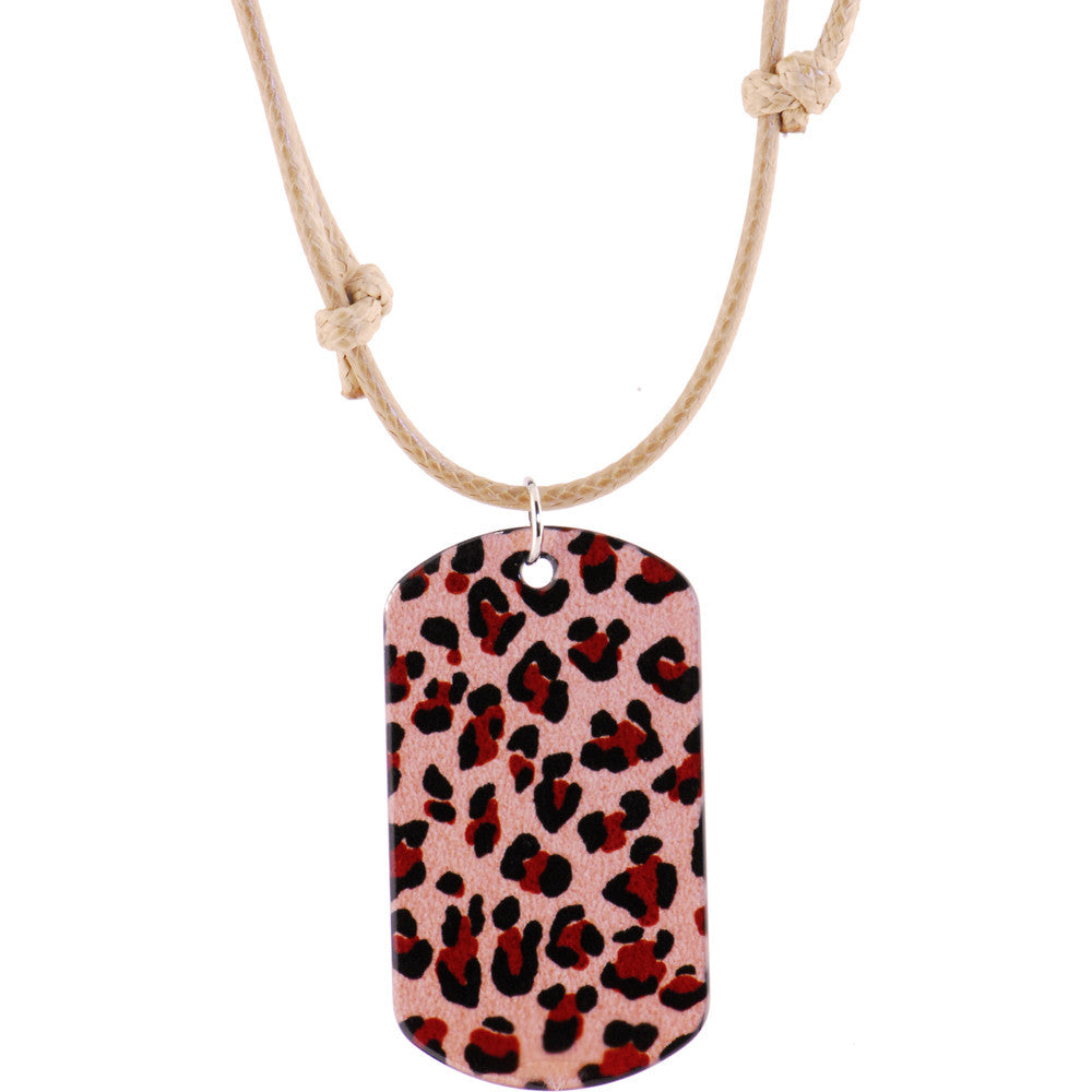 Peach Red LEOPARD DOG TAG Necklace