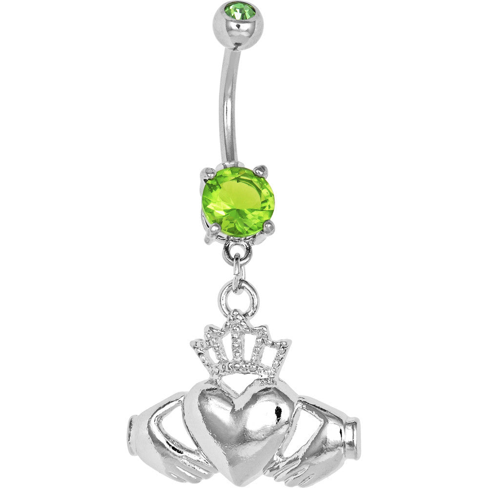 Peridot Green Gem Irish Claddagh Belly Ring