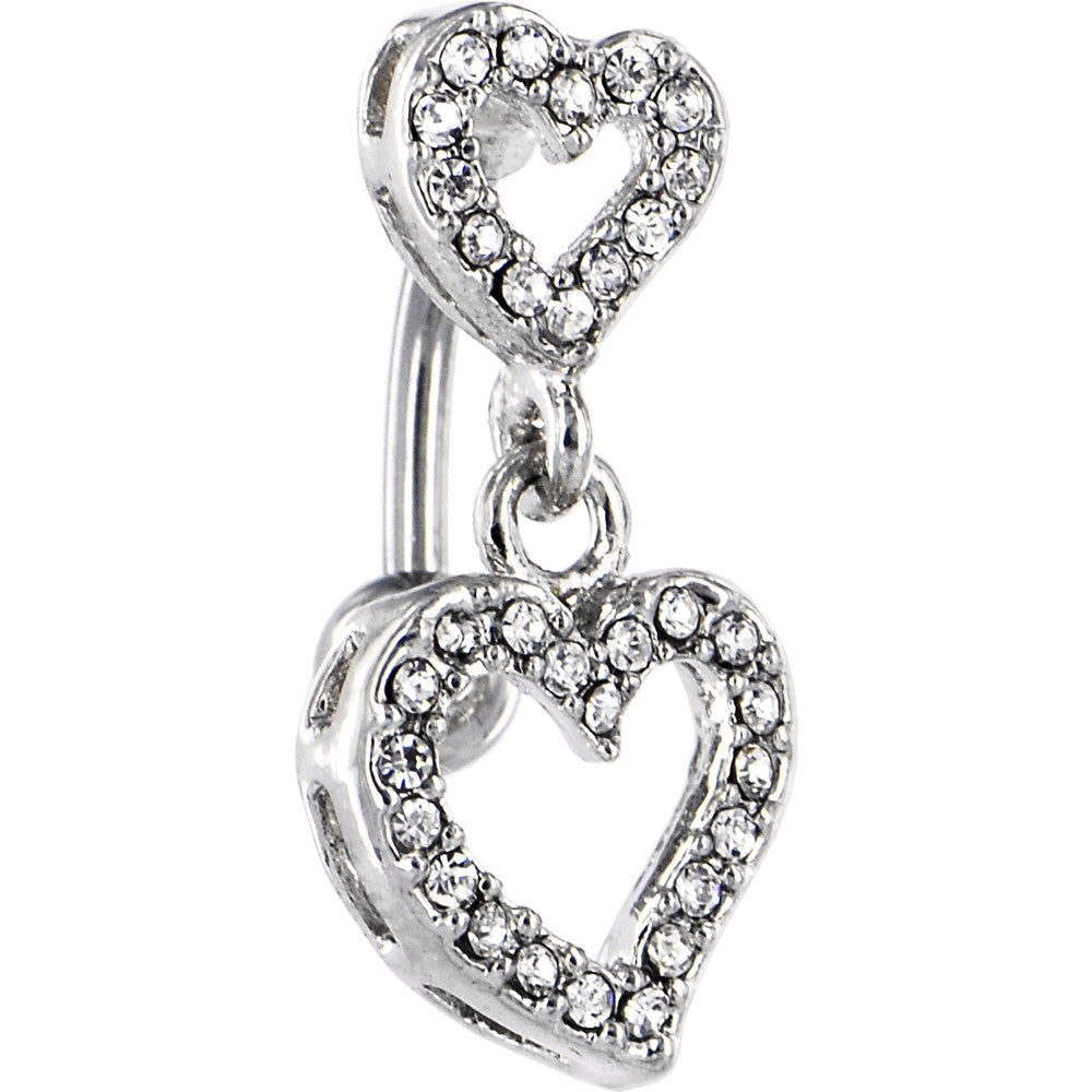 Clear Gem Dual Heart Top Mount Belly Ring