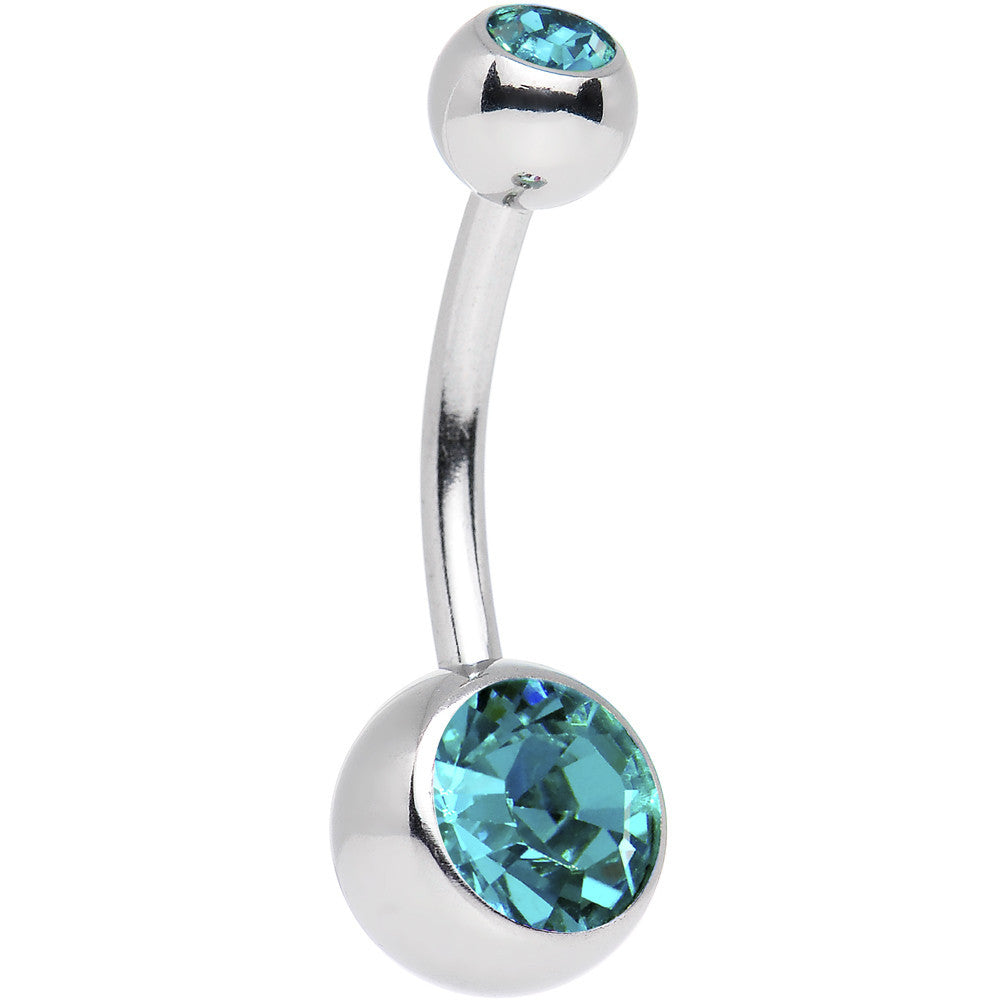 Blue Zircon Double Gem Belly Ring Created with Crystals