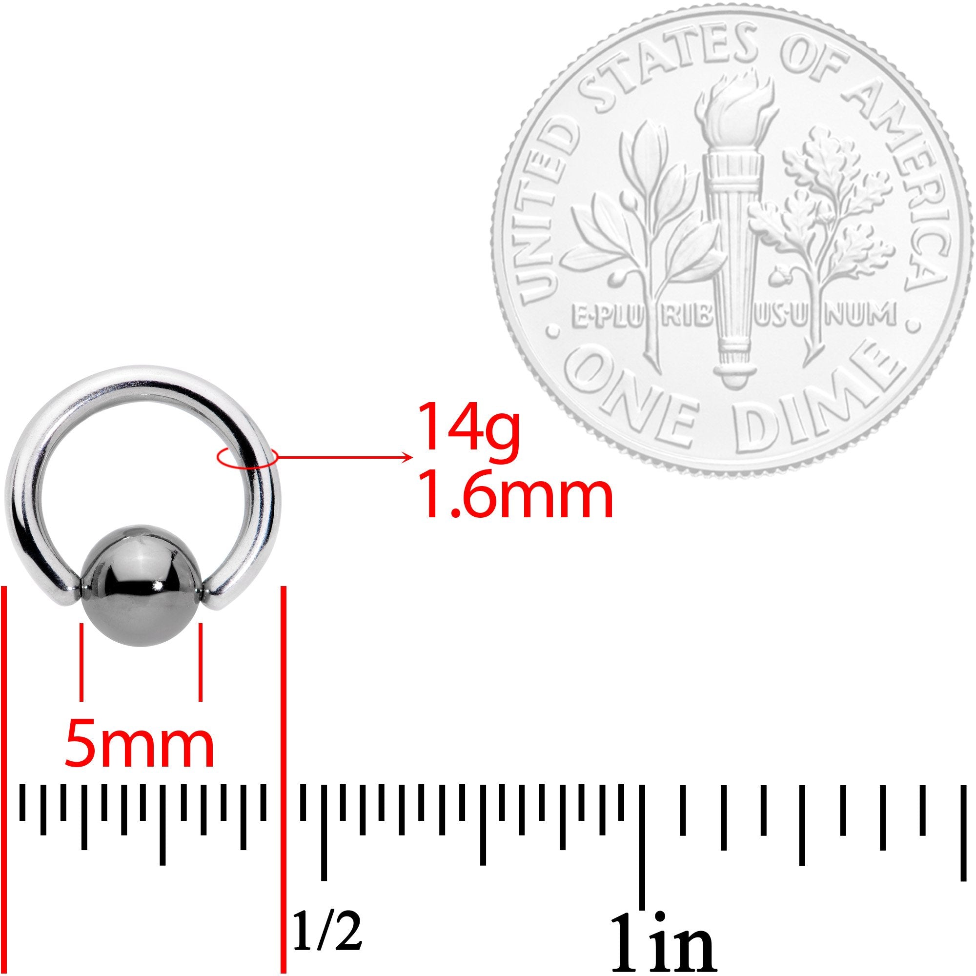 14 Gauge BCR Hematite Captive Ring 5/16 5mm