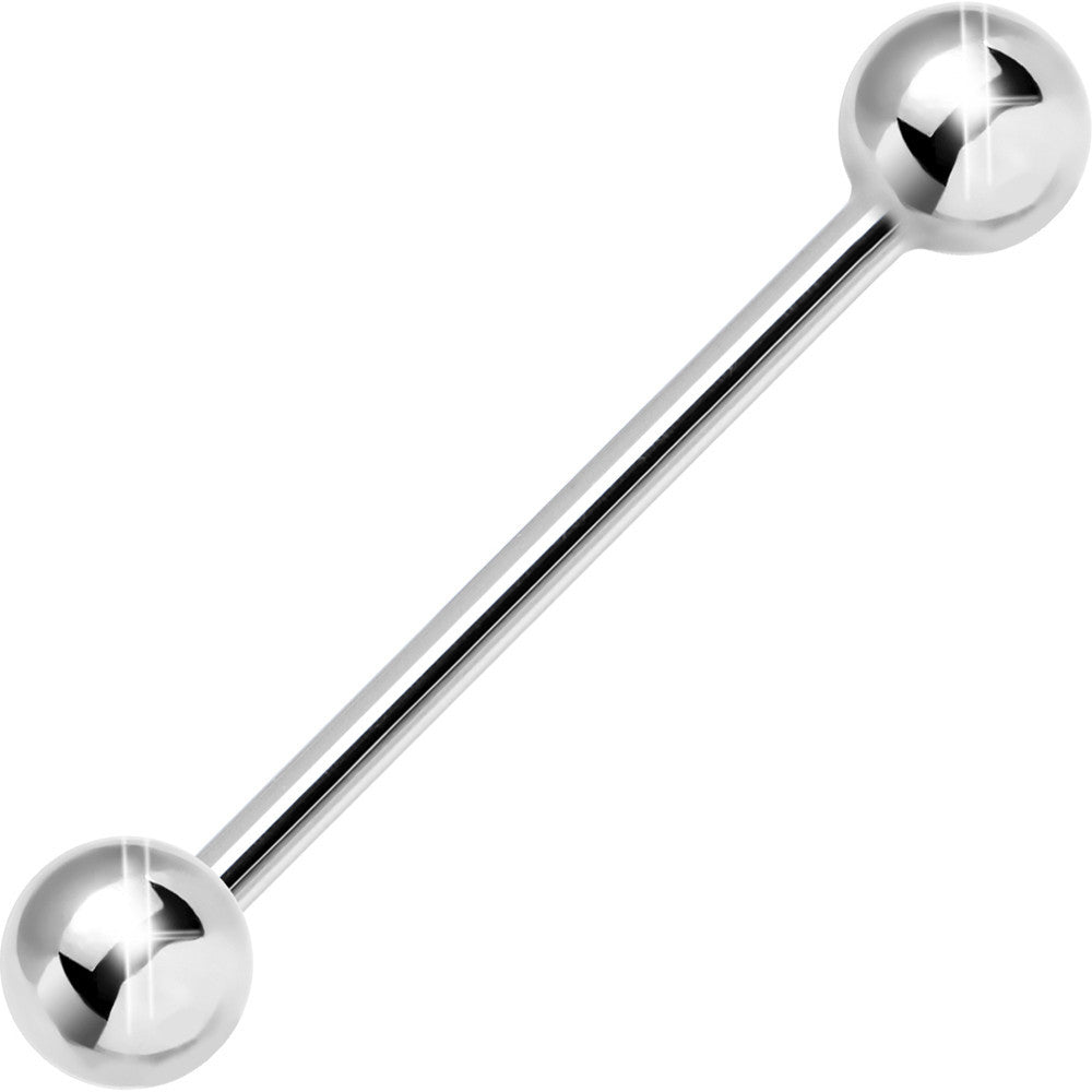 Solid 14kt White Gold Barbell Tongue Ring - 14 Gauge 3/4 5mm