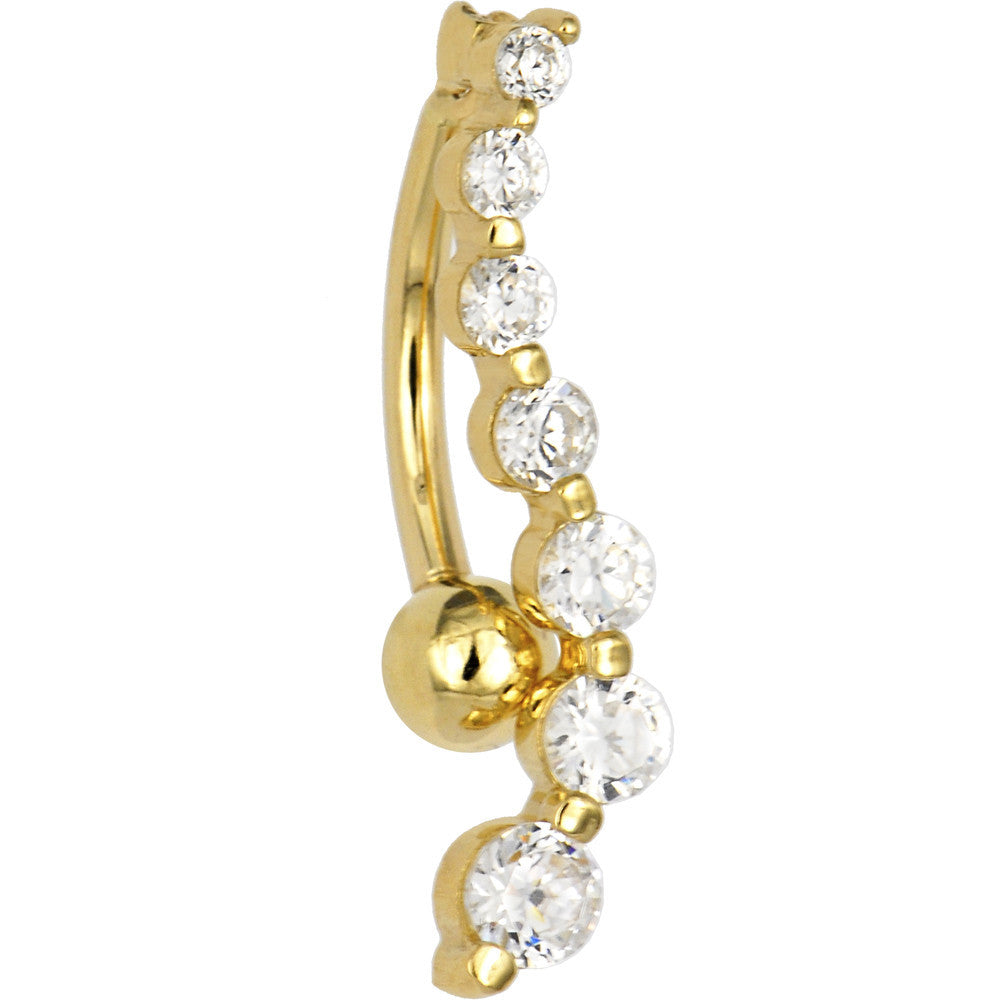 Solid 14kt Yellow Gold Top Mount Cubic Zirconia Journey Belly Ring