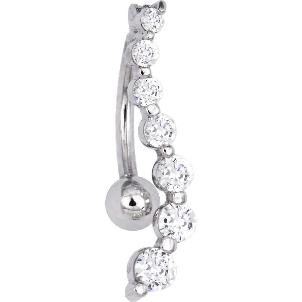 Solid 14kt White Gold Top Mount Cubic Zirconia Journey Belly Ring