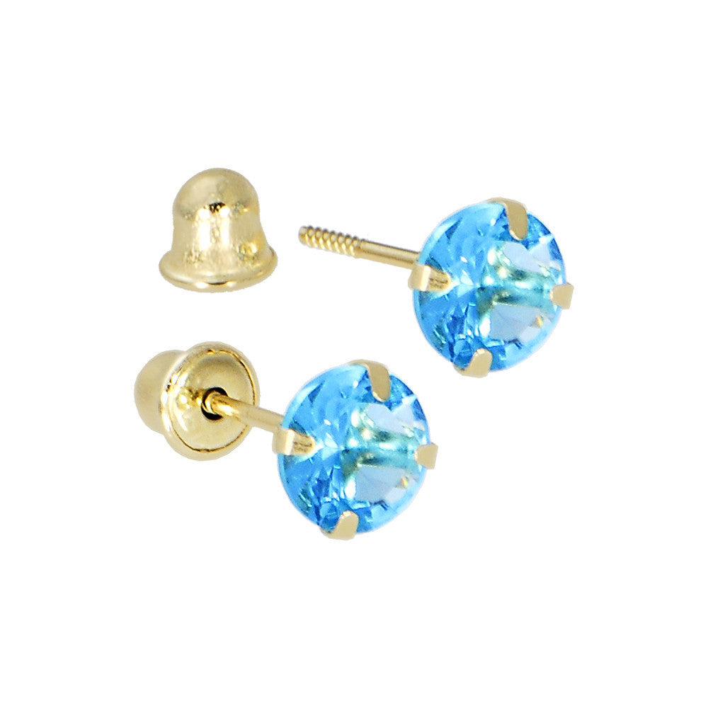 Solid 14k Yellow Gold .47 Carat Cubic Zirconia DECEMBER Birthstone Earrings