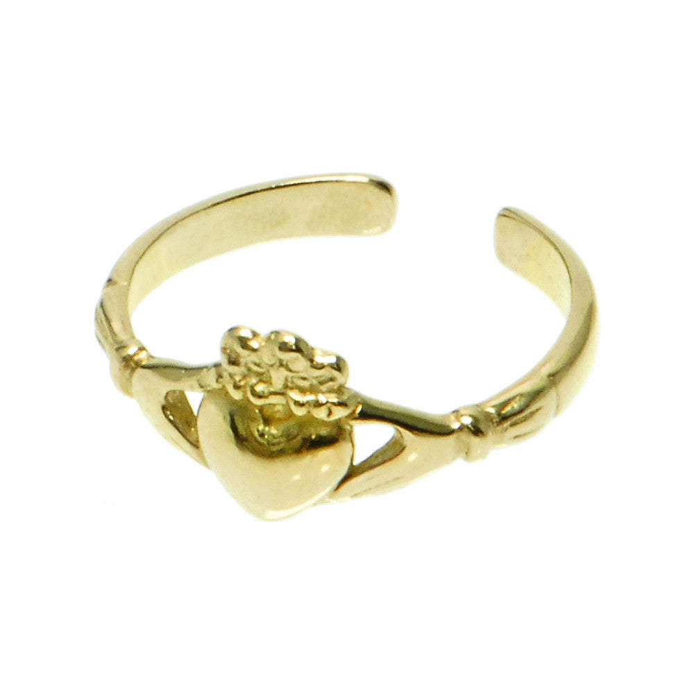 Solid 14kt Yellow Gold Claddagh Toe Ring