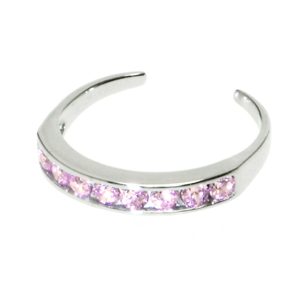 Solid 14kt White Gold Pink Cubic Zirconia Toe Ring