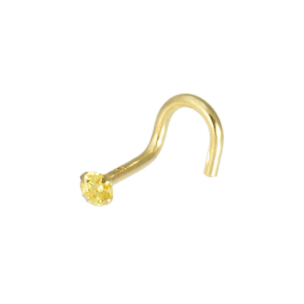 Solid 14kt Yellow Gold 2mm Yellow TOPAZ Cubic Zirconia SOLITAIRE Nose Ring
