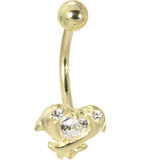 Solid 14kt Yellow Gold Cubic Zirconia Dolphin Kiss Belly Ring