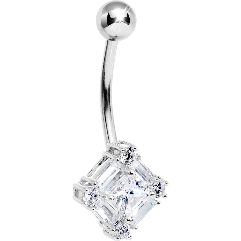 Solid 14kt White Gold Cubic Zirconia Surround Belly Ring