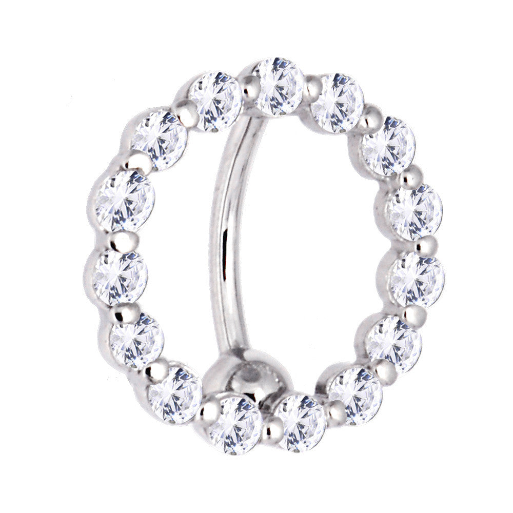 Solid 14kt White Gold Reverse Zirconia Circle Belly Ring