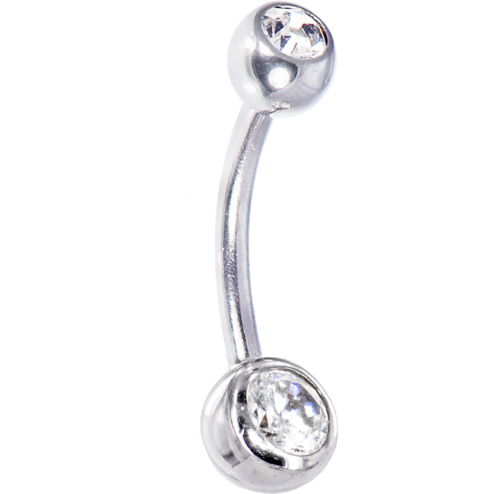 Solid 14kt White Gold Cubic Zirconia Double Gem Belly Ring
