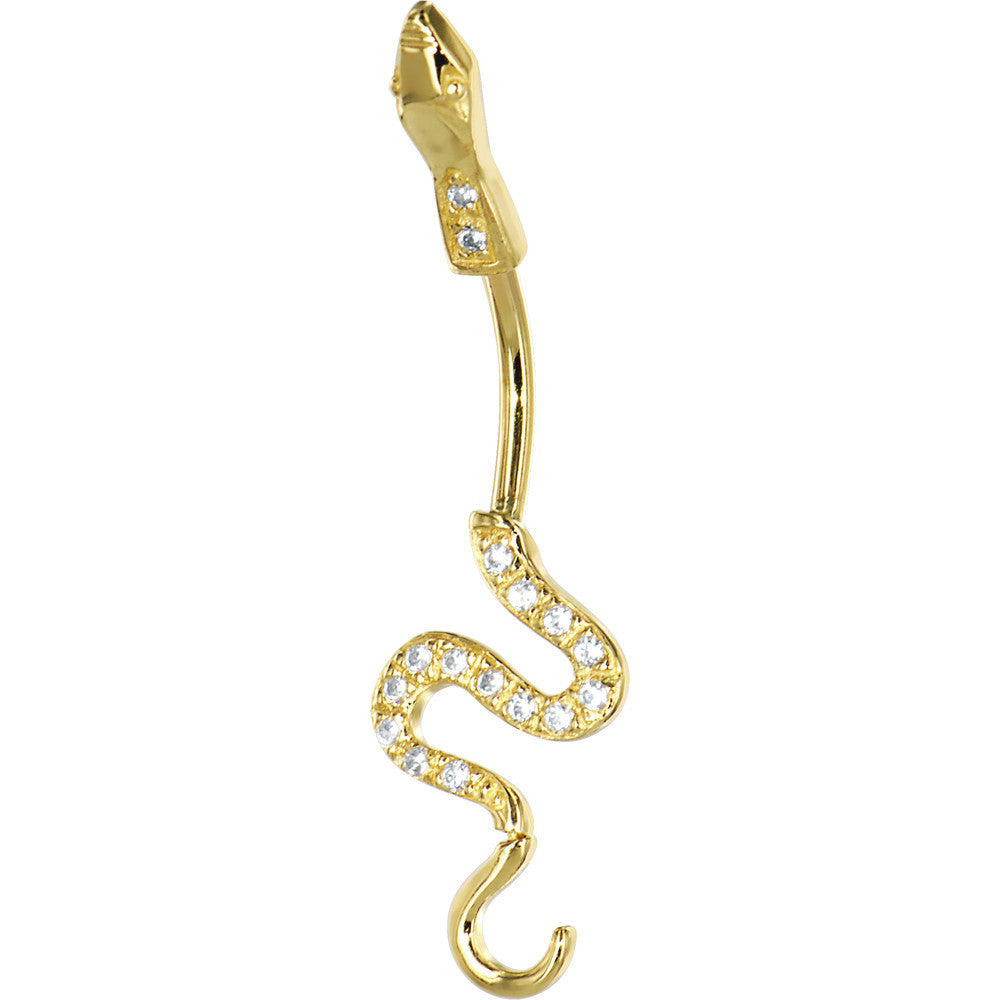Solid 14kt Yellow Gold Cubic Zirconia Sexy Snake Belly Ring