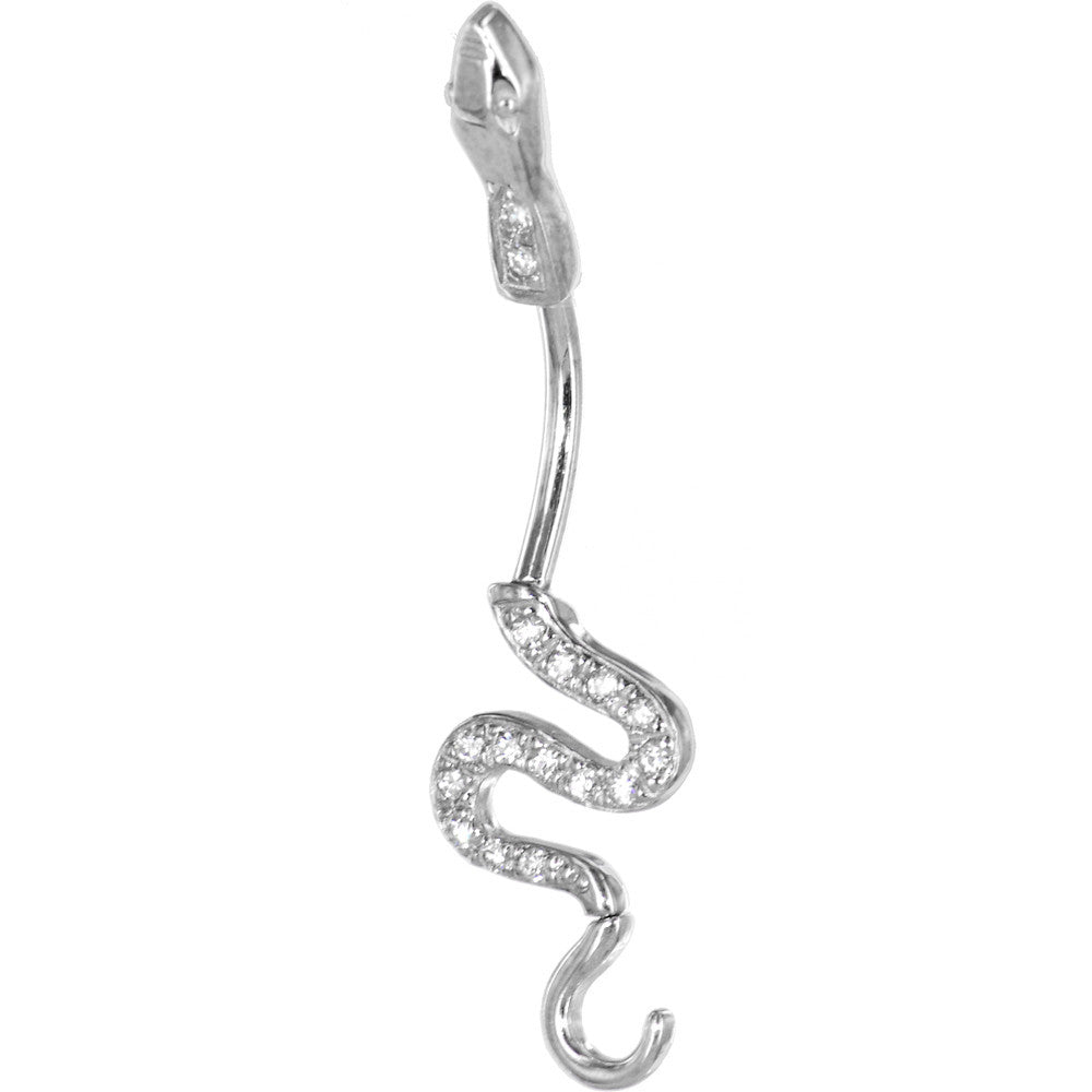 Solid 14kt White Gold Cubic Zirconia Sexy Snake Belly Ring