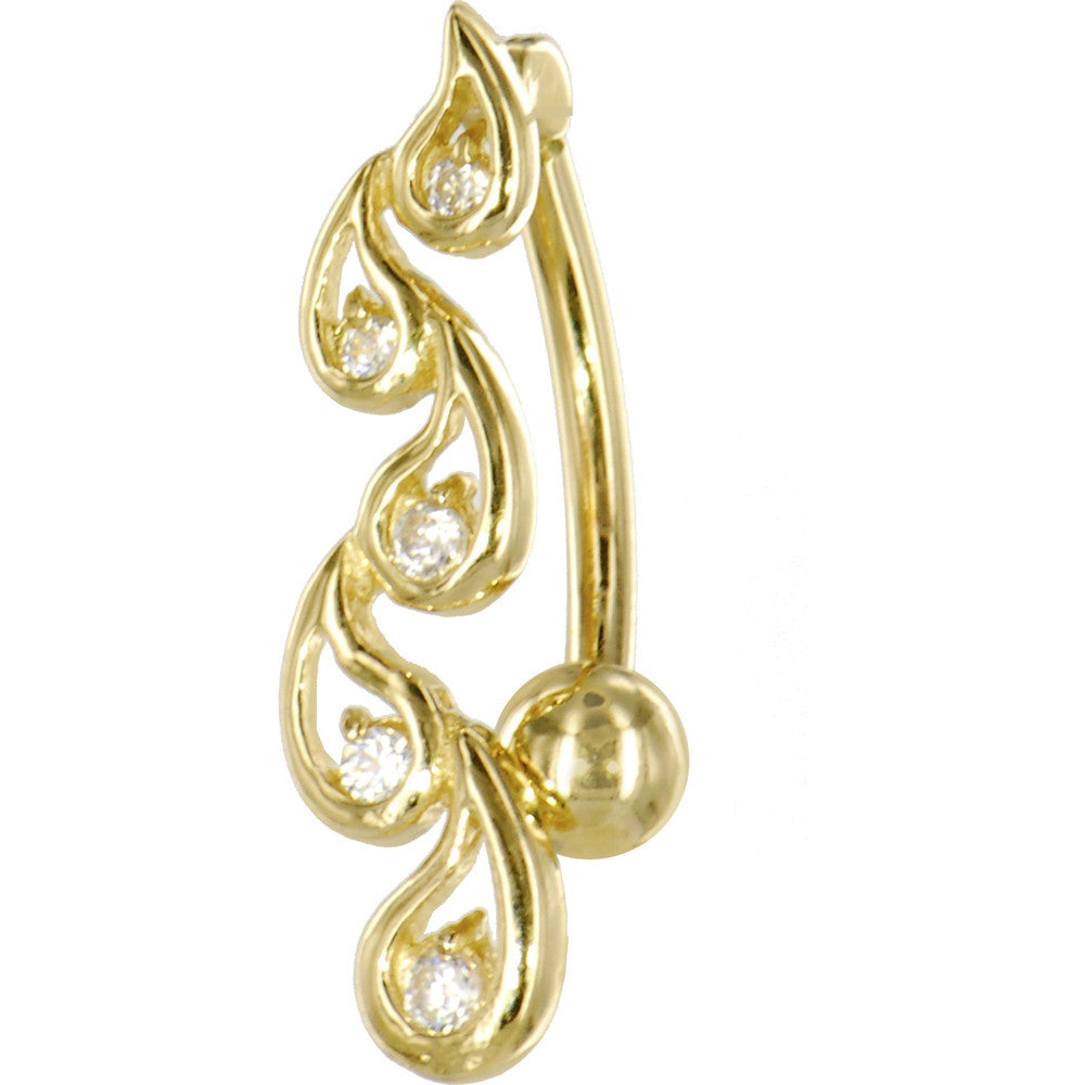 Solid 14kt Yellow Gold Cubic Zirconia Fancy Journey Belly Ring