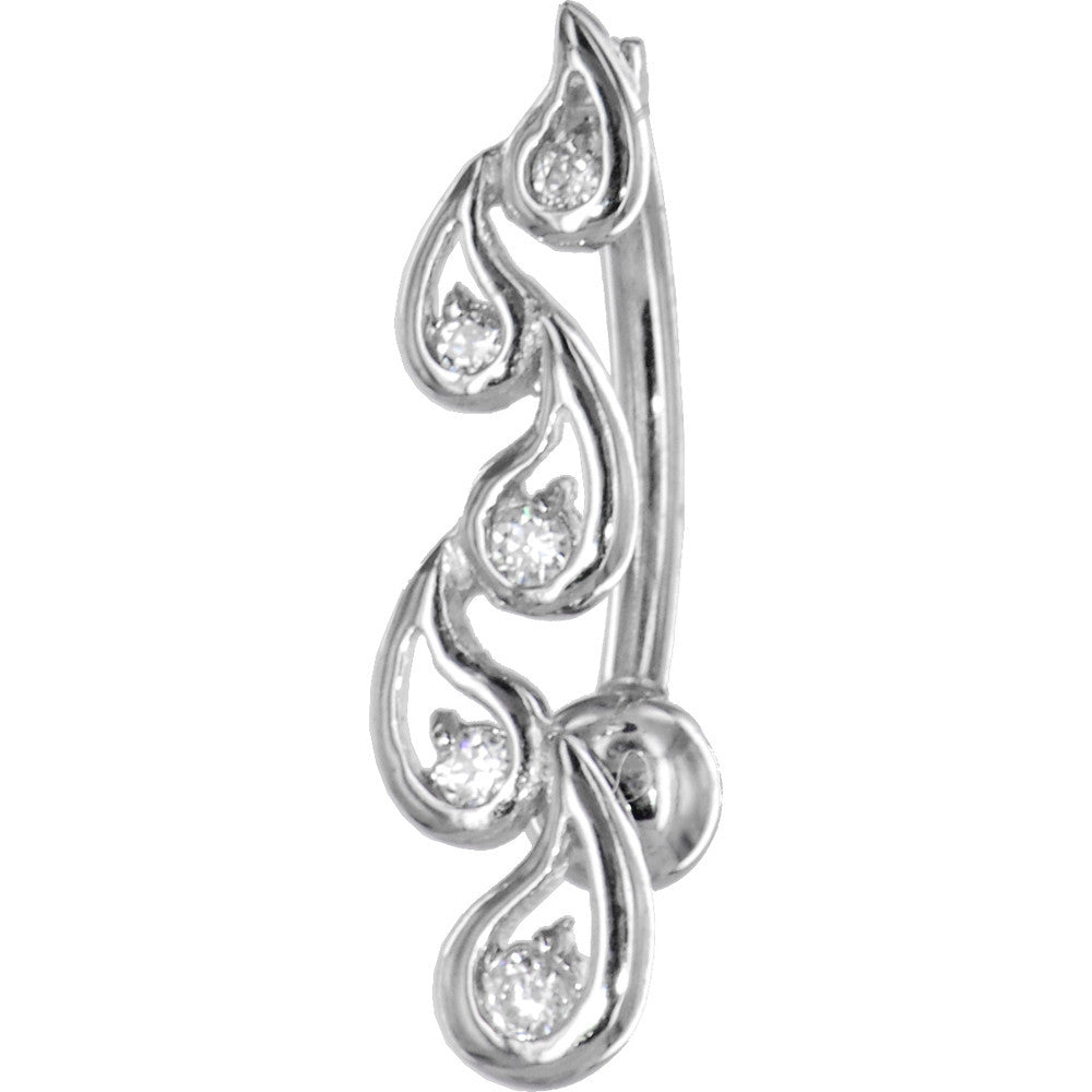 Solid 14kt White Gold Cubic Zirconia Fancy Journey Belly Ring