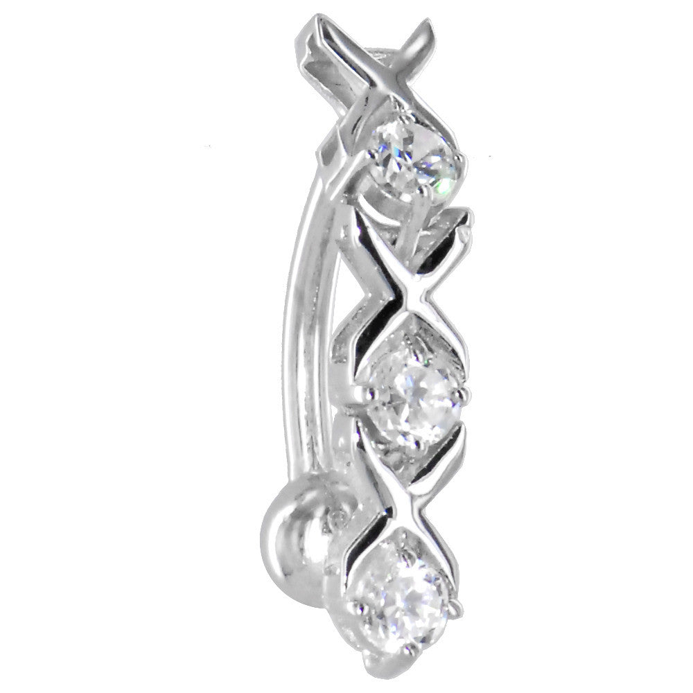 Solid 14kt White Gold Top Mount Cubic Zirconia Xoxo Belly Ring