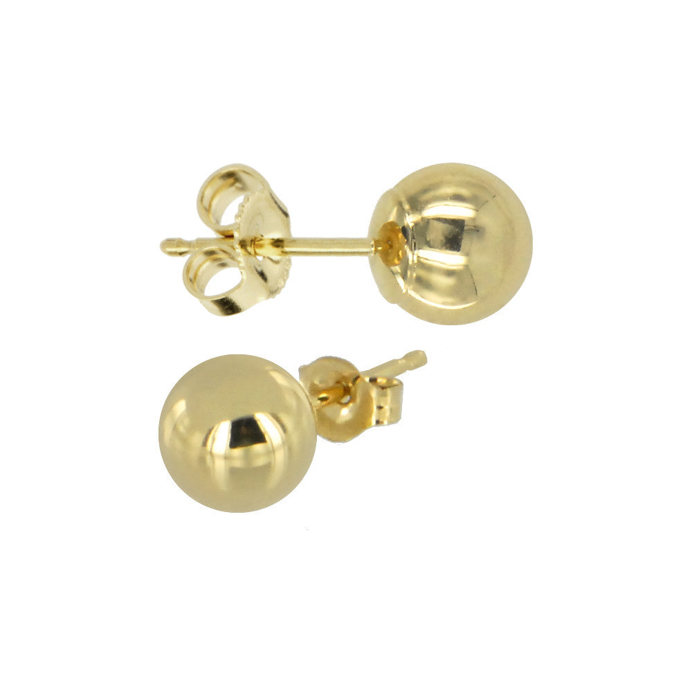 Solid 14KT Yellow Gold 6mm BALL Stud Earrings