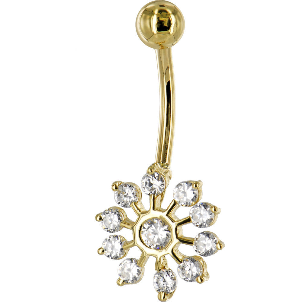 Solid 14KT Yellow Gold Cubic Zirconia PEACOCK Belly Ring