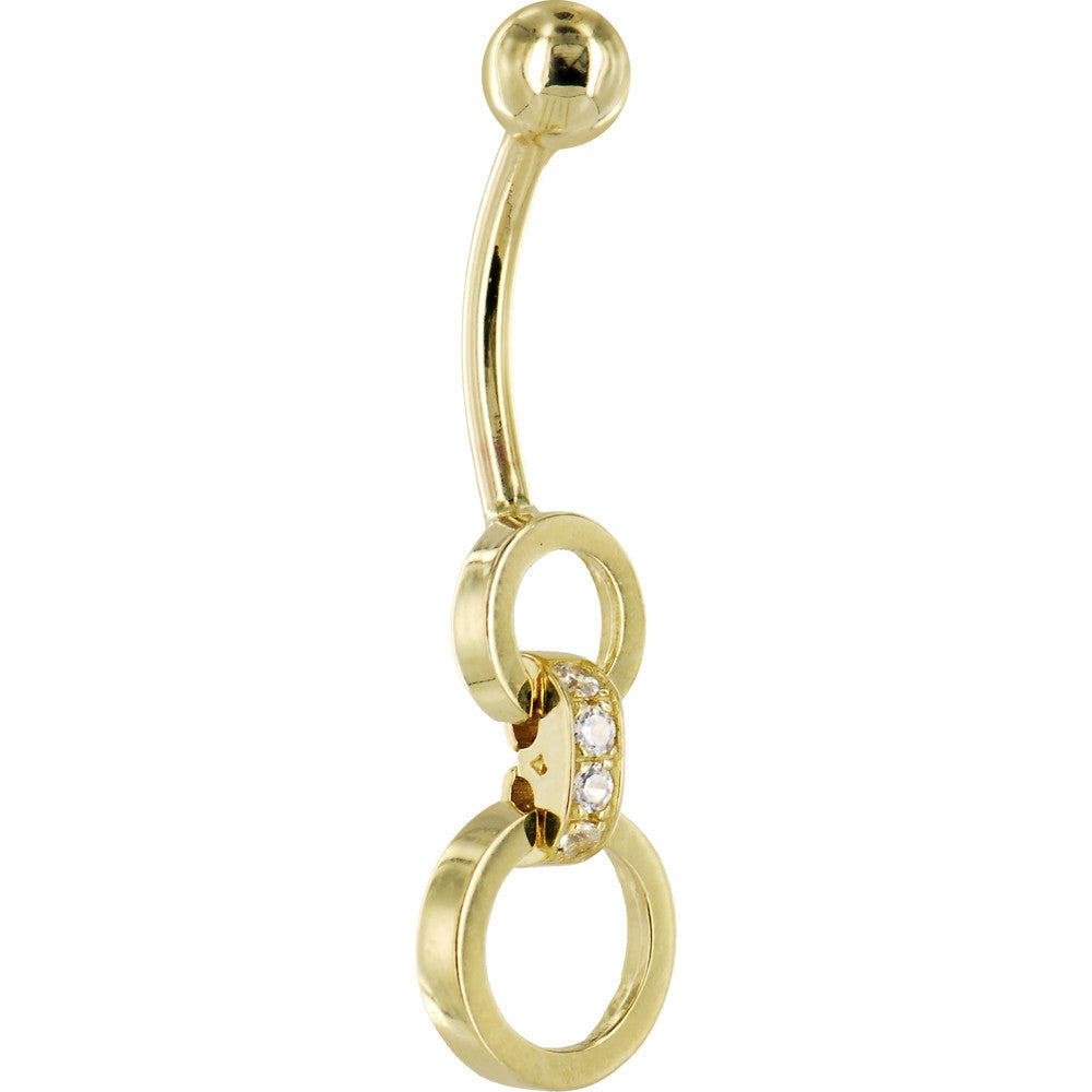 Solid 14KT Yellow Gold Circular Cubic ZIRCONIA HOOP Dangle Belly Ring