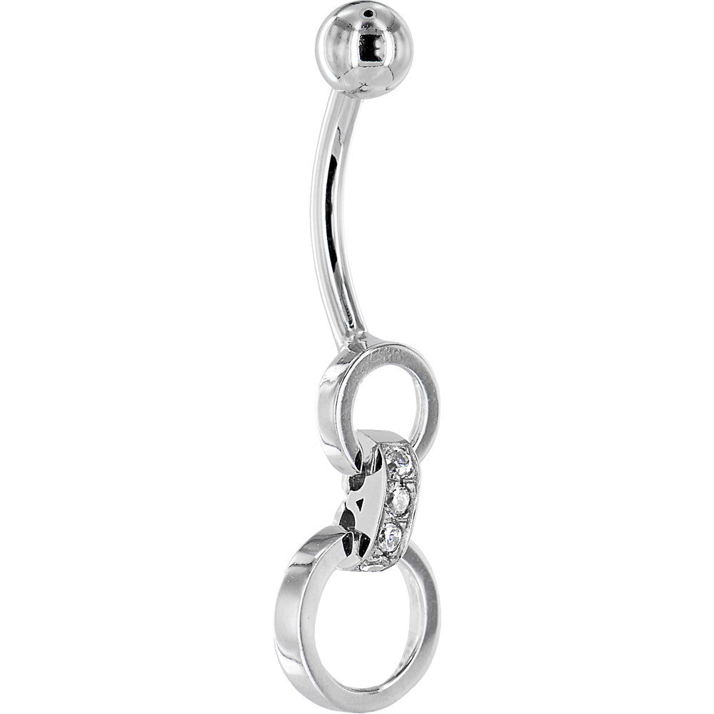Solid 14KT White Gold Circular Cubic ZIRCONIA HOOP Dangle Belly Ring
