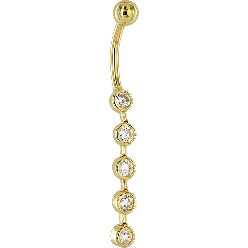 16G Solid 14K Yellow Gold Paragon Cubic Zirconia Drop Belly Ring