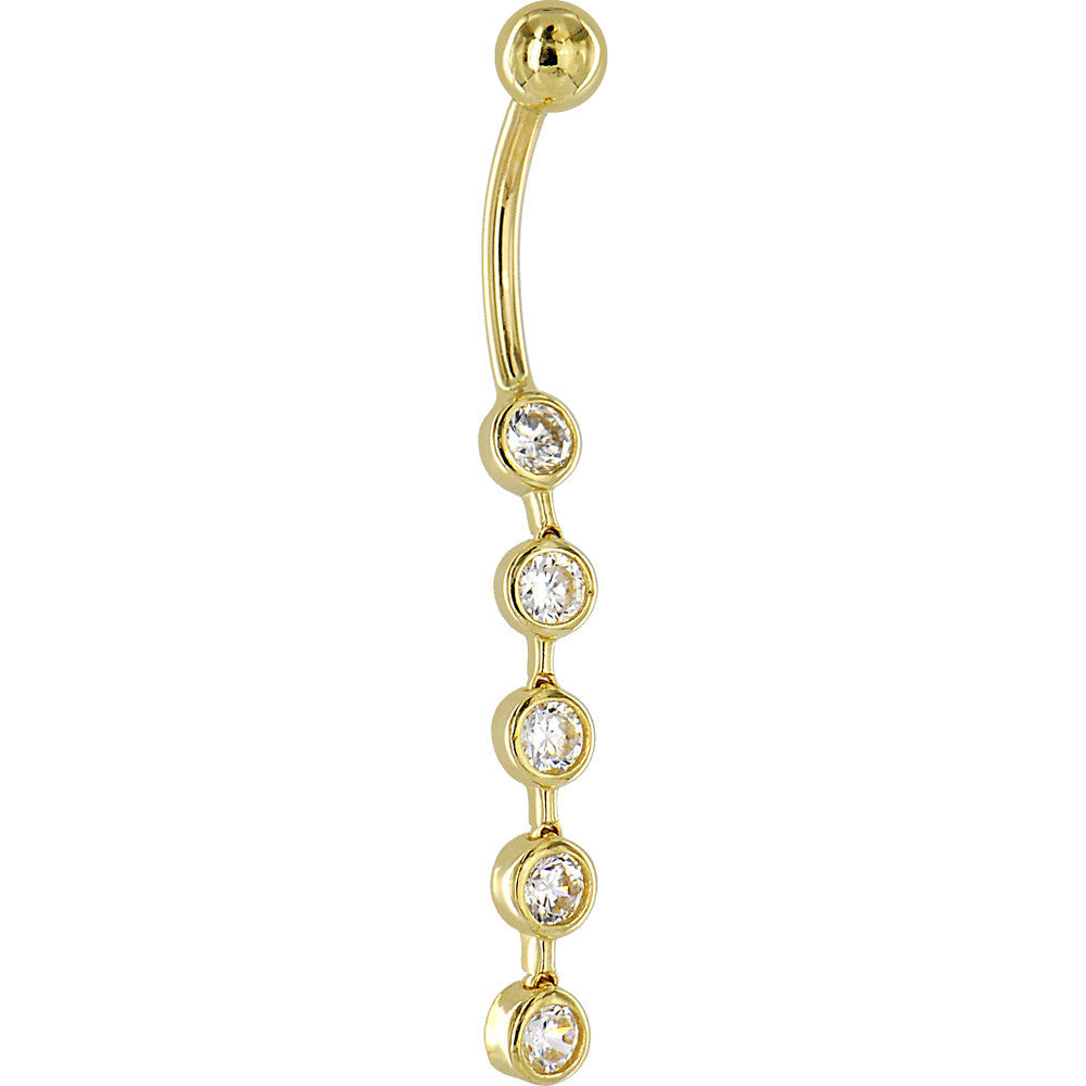 Solid 14KT Yellow Gold PARAGON Cubic Zirconia Drop Belly Ring
