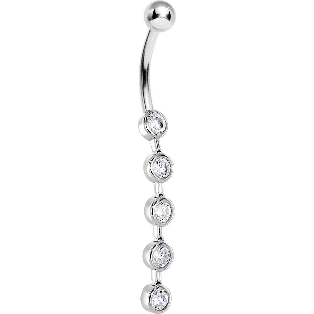 Solid 14KT White Gold PARAGON Cubic Zirconia Drop Belly Ring