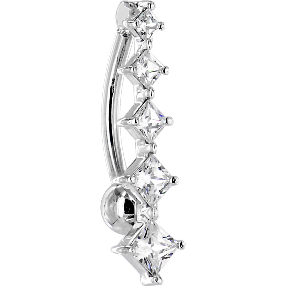 Solid 14KT White Gold TOP MOUNT Cubic Zirconia SQUARE JOURNEY Belly Ring