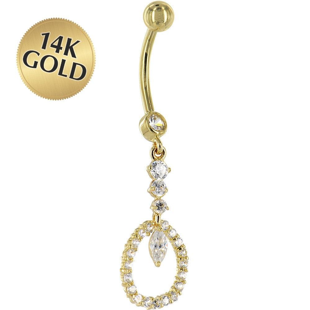 Solid 14KT Yellow Gold Ciruclar Indulgence Cubic Zirconia Belly Ring